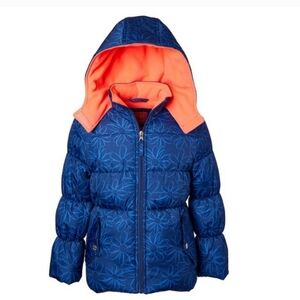 Pink Platinum Navy Blue and Orange Floral Puffer Jacket